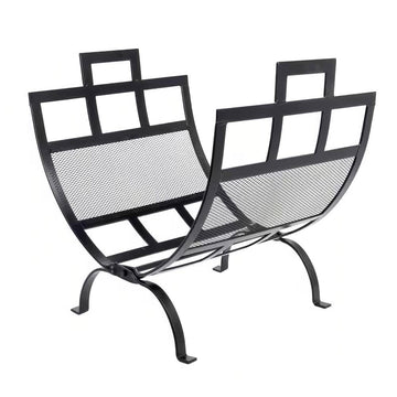 17-inch Black Metal Firewood Log Rack with Removable Canvas Tote