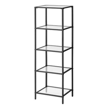 Black Metal Frame Glass Shelf Bookcase