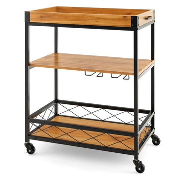 Metal Wood Kitchen Cart with Removable Top Tray