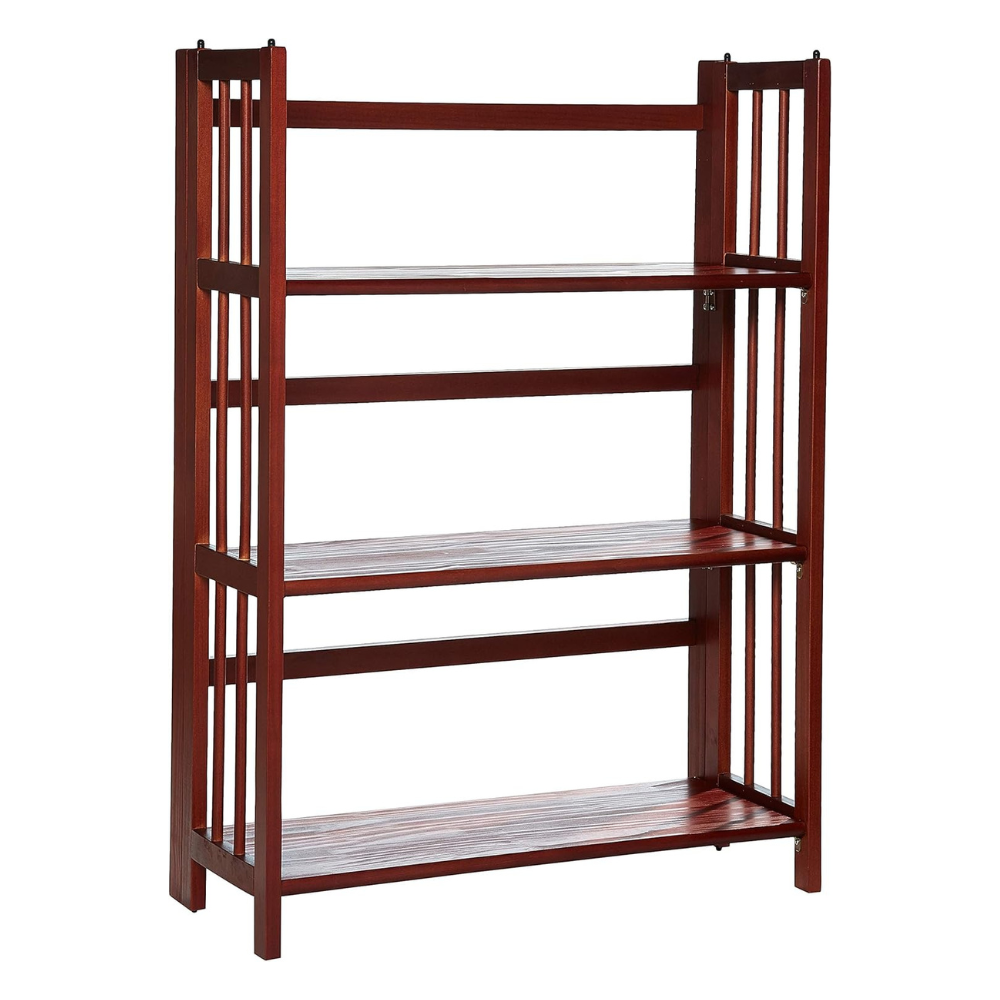 3-Shelf Folding Storage Bookcase in Walnut Wood Finish