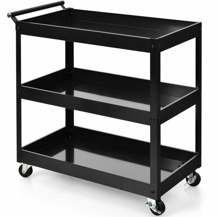 Black Steel Kitchen Cart with 2 Bottom Shelves