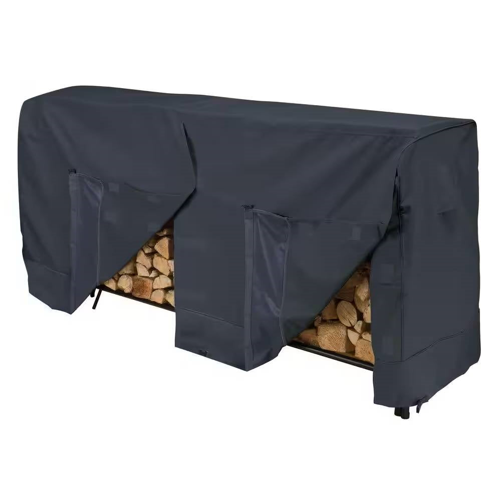 Black Outdoor Firewood Rack Cover - Fits 8-ft. Log Rack