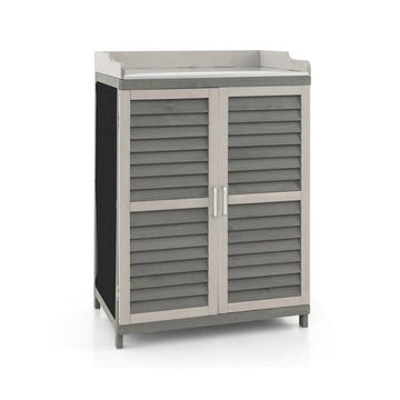 Grey Solid Wood Patio Storage Cabinet