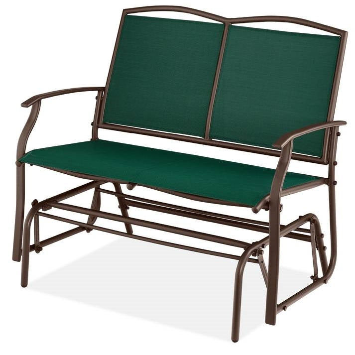 2 Seat Mesh Patio Loveseat Swing Glider Rocker with Armrests in Hunter Green