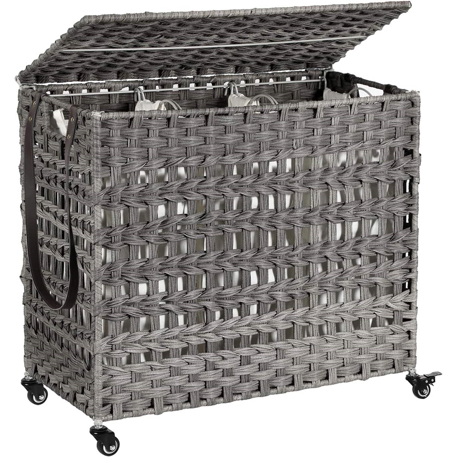 Grey Laundry Hamper Sorter Cart with Removable Cotton Bags