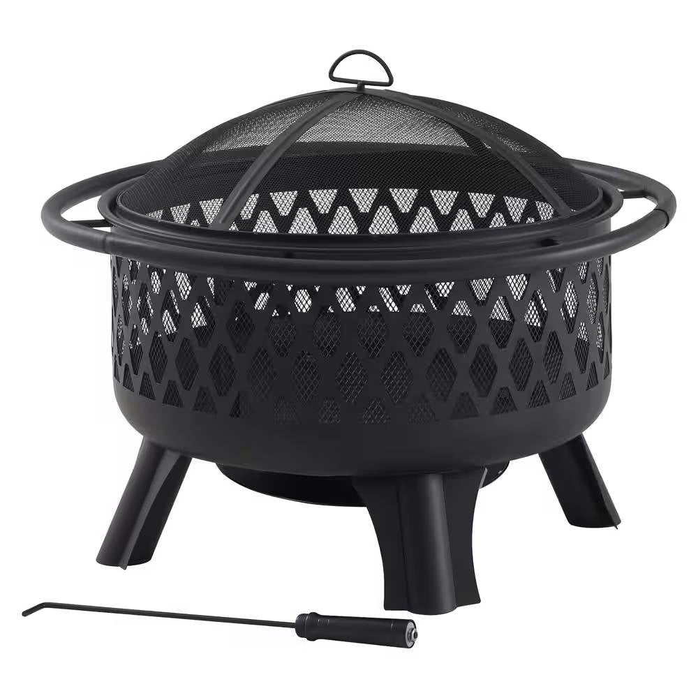 30-inch Black Steel Outdoor Fire Pit