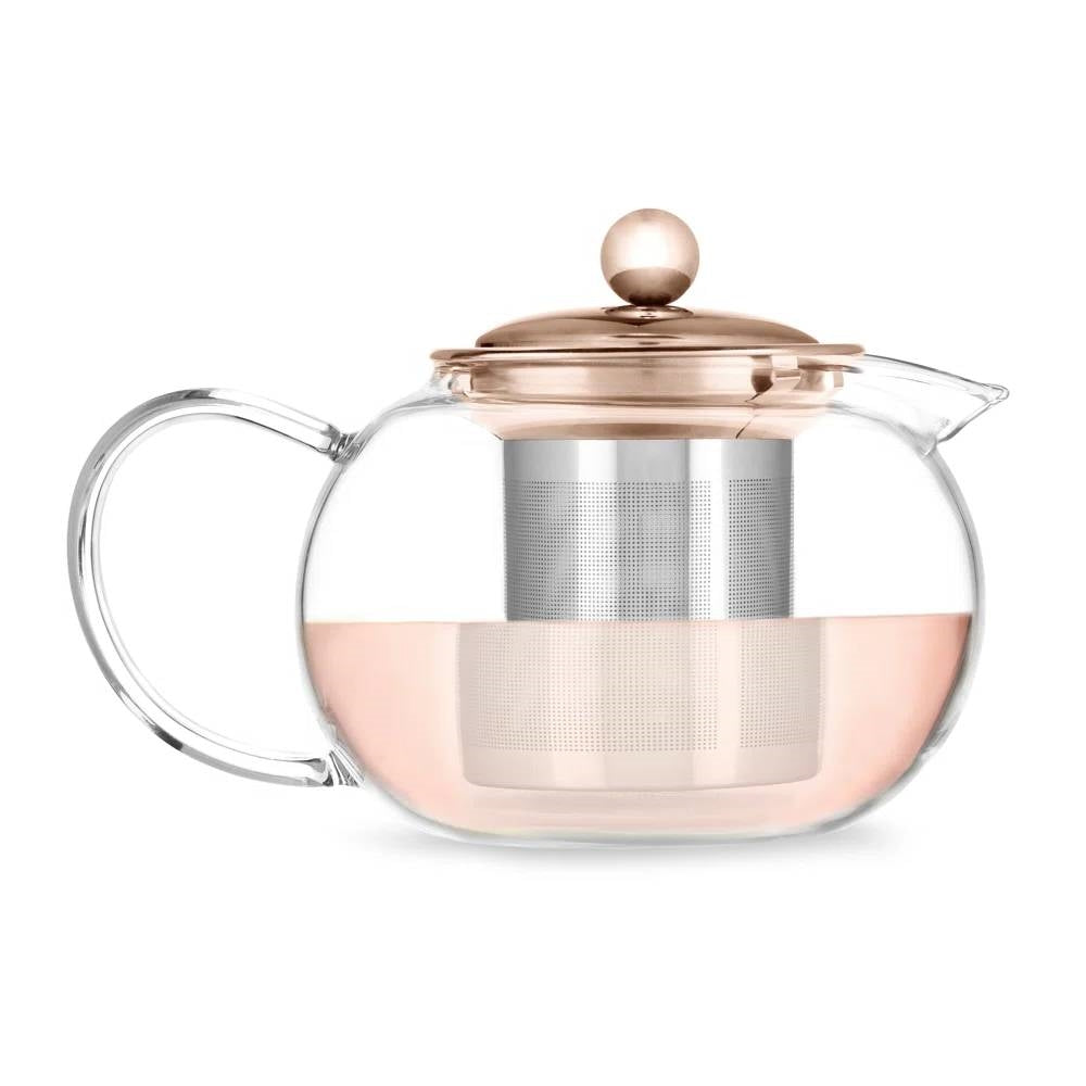 28 oz Glass Teapot with Removeable Rose Gold Stainless Steel Infuser