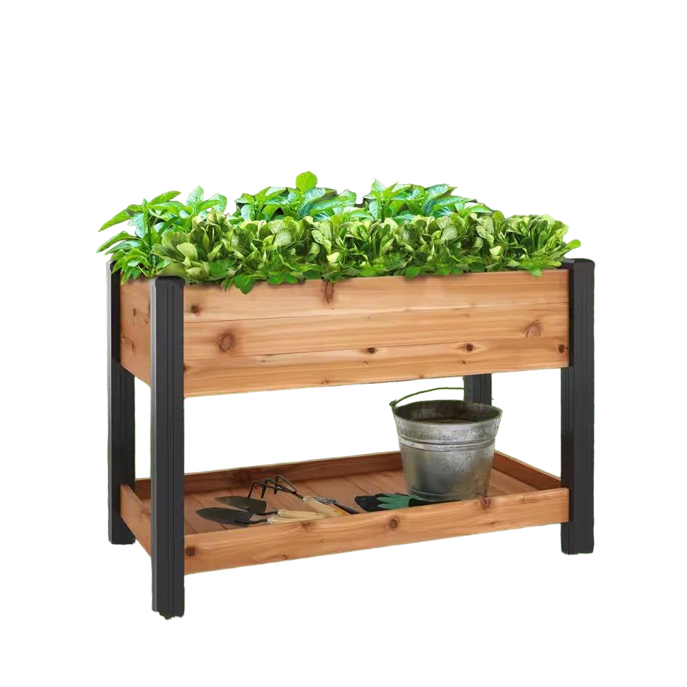 2-Ft x 4-Ft Cedar Wood Raised Garden Bed Planter Bed with Black Vinyl Legs