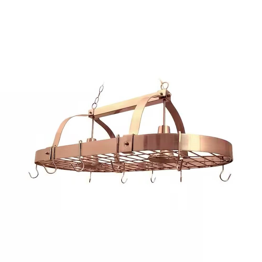 Mount Kitchen Pot Rack in Copper Finish with 2 Lights