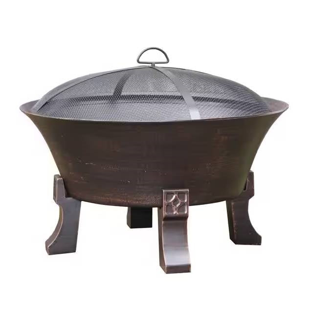 26-inch Outdoor Cast Iron Fire Pit with Mesh Cover