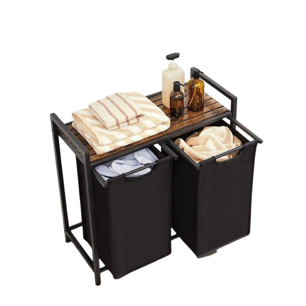 Metal Wood Industrial Modern Laundry Sorter Hamper Black/Brown