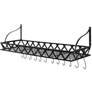 Black Mounted Kitchen Pot Rack with 12 Hanging Hooks